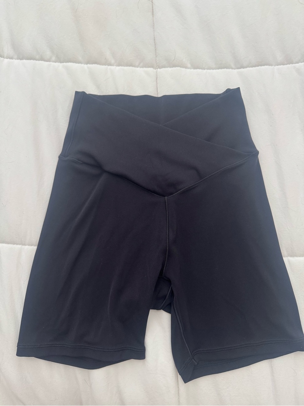 aerie Black High-Rise Crossover Waist Bike Shorts